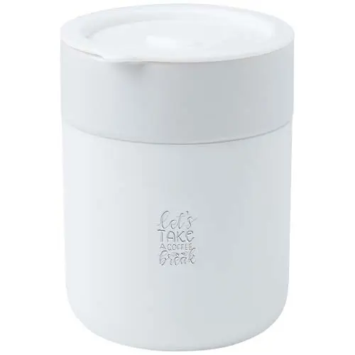 Vaso de cerámica de 330 ml con agarradero de silicona y tapa de plástico 