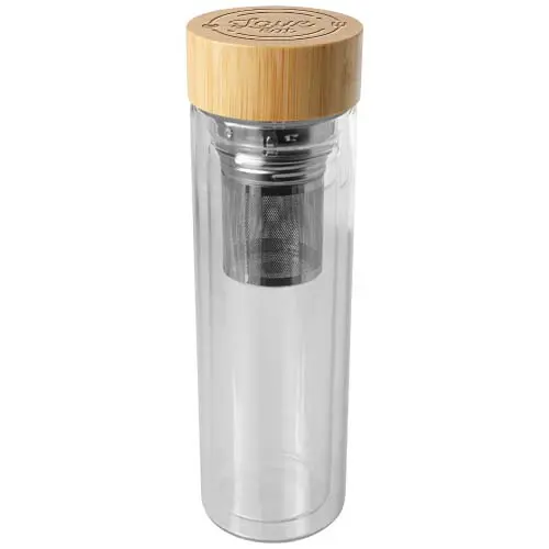 Botella de vidrio de borsilicato de 400 ml con infusor y tapa de bambú 